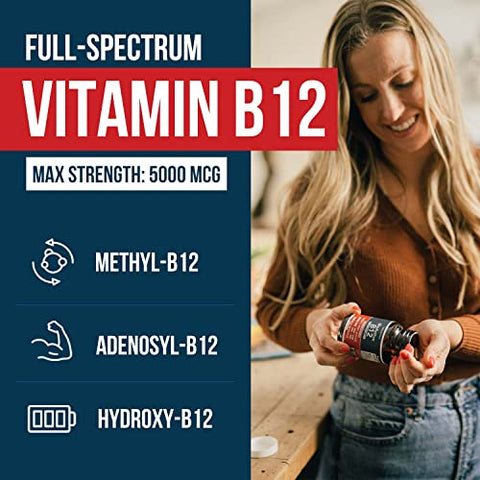 Triquetra Health - BioActive Vitamina B12 – 5000 mcg, Contém 3 Formas Bioativas de B12 Mais Cofator de Metilfolato – Metil B12, Adenosil B12
