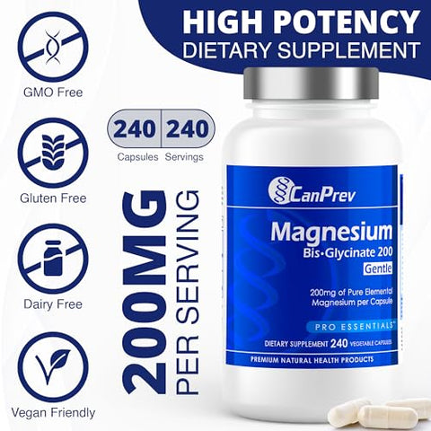 Magnésio Bisglicinato (240 Unidades, 200mg – Suave) - CanPrev