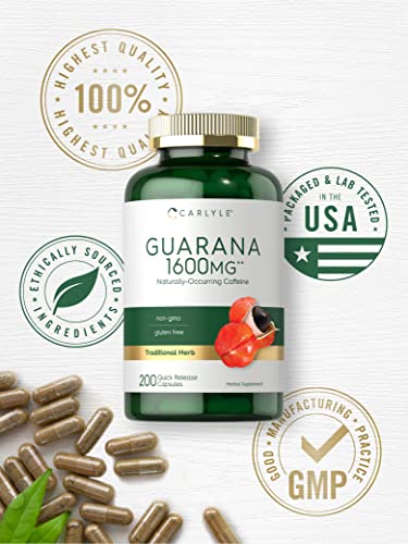 Cápsulas de Extrato de Guaraná | 1600mg | 200 Unidades | Extrato Livre de Transgênicos e Glúten | Cafeína Naturalmente Presente  Carlyle - Carlyle