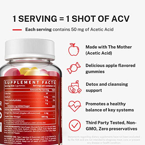 SIMPLE WONDERS - Gomas de Vinagre de Maçã com A Mãe – Gomas de ACV para Desintoxicação e Limpeza – Marca Apple Cider Vinegar