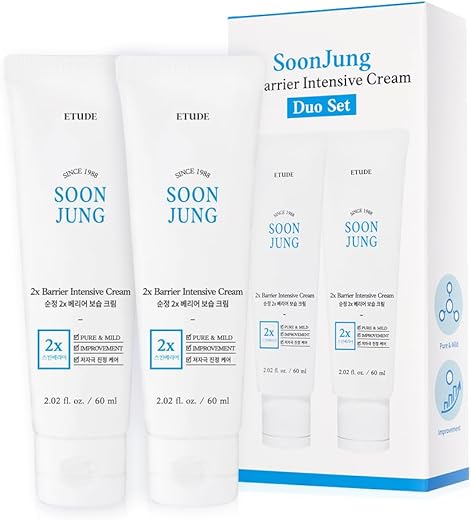 SoonJung Duo Set Creme Intensivo de Barreira 2x (60ml x 2un) | Creme Facial Hidratante de Manteiga de Karité Hipoalergênico para Pele Sensível, Equilíbrio Hidro-lipídico - ETUDE