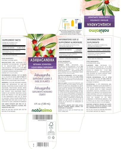 Ashwagandha (Withania somnifera) Tintura sem álcool de raiz – 118 ml Extrato líquido em gotas – Vegano - Naturalma