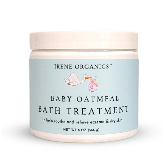 Pó de Banho de Aveia para Bebês com Eczema da Irene Organics – Aveia Coloidal para Tratamento Calmante de Eczema, Assaduras, Pele Seca, Coceira e Irritação – Hidrata e Alivia