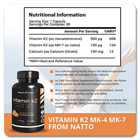 MaxX Labs - Suplemento de Vitamina K2 – Espectro Completo de Vitamina K2 MK7, MK4 – Marca em Destaque