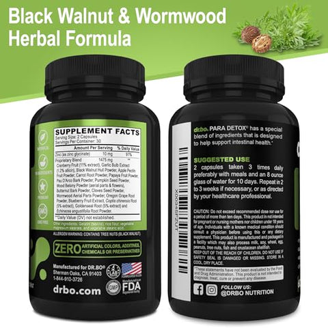 Para Cleanse – Suplemento Intestinal para Adultos – Apoio à Saúde do Intestino – Complexo de Artemísia e Nogueira Preta – Detox e Proteção para Humanos - DR. BO
