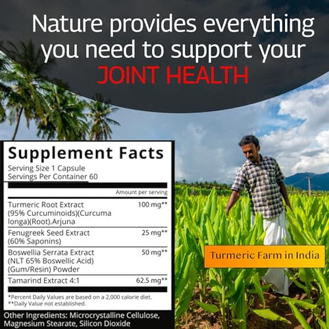 Native Source - Suplemento de Suporte Articular | Extrato de Cúrcuma, Extrato de Sementes de Tamarindo, Extrato de Boswellia, Extrato de Feno-Grego | Fornecimento de 60 Dias | Suplemento Alimentar