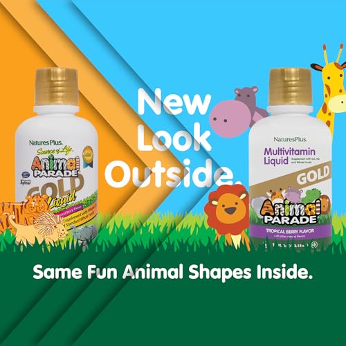 Animal Parade Gold – Multivitamínico Líquido Infantil, 473 ml – Sabor Natural de Frutas Tropicais – Suporte Imunológico – Sem Glúten, Vegano – 32 Porções - Natures Plus