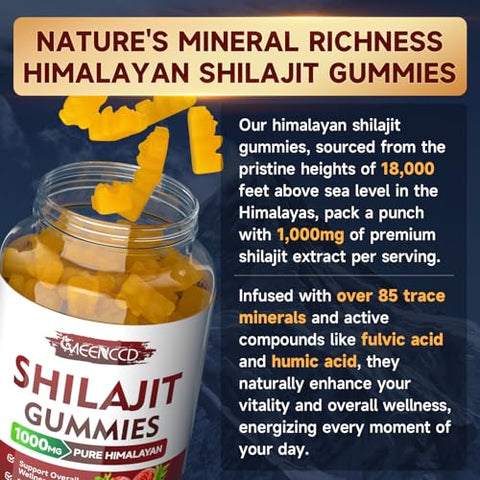 MEENCCD - Gomas de Shilajit Sem Açúcar 1000 MG com 85 Minerais Traços – Marca: Sugar-Free