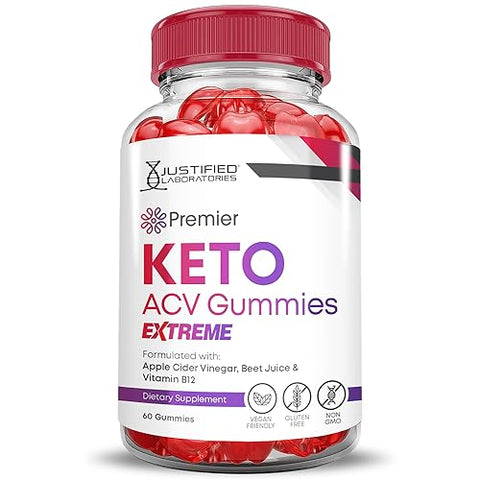 Justified Laboratories - (2 Pacotes) Premier Keto Gummies Extreme 2000MG ACV Premier Keto Gummies Vinagre de Maçã Formulado com Suco de Romã e Beterraba em Pó B12 Vegano Não GMO 120 Gomas