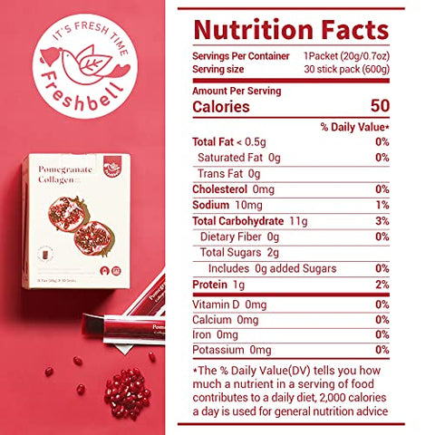 Freshbell - Pomegranate Collagen Jelly Stick (20g x 30 Sticks) – Colágeno Marinho Peptídeo com Romã 100% Real da Espanha – Sem Sabores Artificiais – Sem Conservantes – Sem Açúcar Adicionado