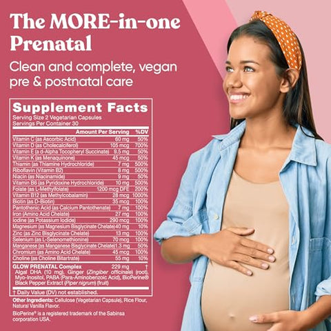 Eu Natural - Vitaminas Pré-Natais Glow para Mulheres – 20 Nutrientes Vitais para uma Gravidez Saudável e Desenvolvimento Fetal – Ácido Fólico