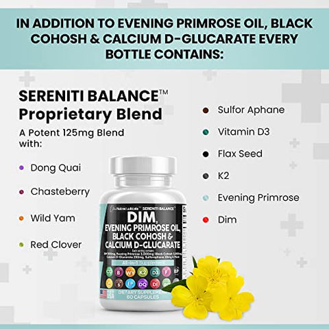 DIM 300mg Óleo de Prímula 3000mg Cohosh Preto 3000mg D-Glucarato de Cálcio 250mg Sulforafano Extrato de Semente de Linhaça – Vitaminas de Suporte Hormonal para Mulheres com - Clean Nutraceuticals