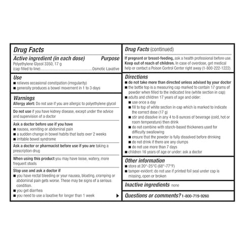 PEG 3350 Pó para Solução, Laxante Osmótico, Amolece Fezes, Alivia Constipação Ocasional, 500g (Pacote com 3) - GoodSense