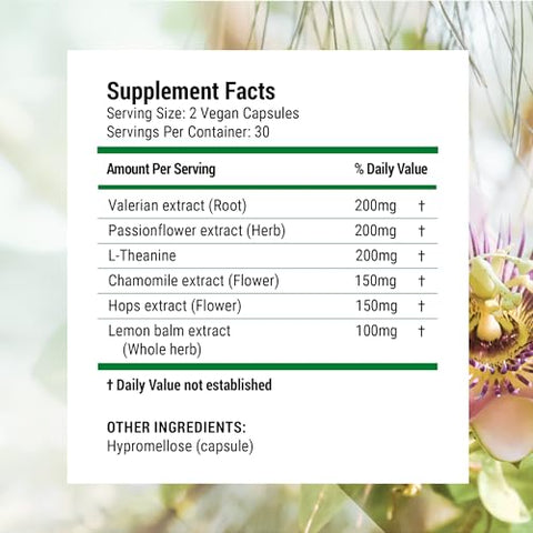 Luna Pack de Dois, Suplemento Noturno para Adultos, Cápsula Herbal para Dormir, Raiz de Valeriana com Camomila, Melissa, Sem Melatonina, Livre de OGM e Glúten - Nested Naturals