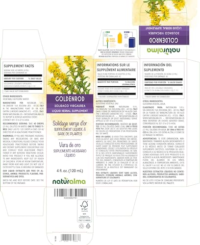 Goldenrod (Solidago virgaurea) – Tintura sem álcool de ervas com flores – 118 ml Extrato líquido em gotas – Vegano - Naturalma