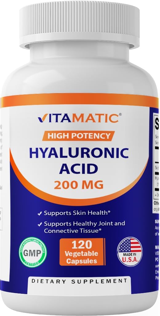 Ácido Hialurônico 200mg – Suporte para Tecido Conjuntivo e Articulações Saudáveis – Promove uma Pele Jovem e Saudável – 120 Cápsulas - Vitamatic
