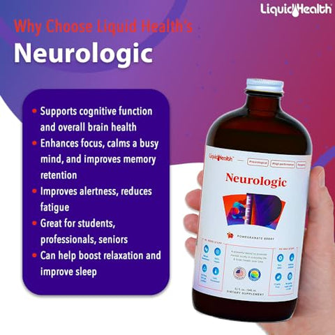 32 Oz Suplemento Líquido Neurologic Focus, Nootrópico para Função Cognitiva, Suplemento Cerebral para Memória – 32 Oz convertido para 946 ml - LIQUIDHEALTH