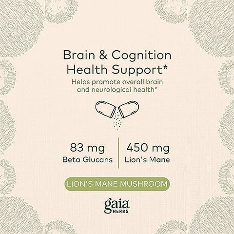 Suplemento de Suporte Cerebral e Nervoso com Cogumelo do Leão Orgânico – 120 ml Vegan Líquido - Gaia Herbs