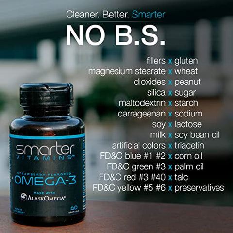 SmarterVitamins - (3 Pack) Ômega 3 de Peixe Smarter, Sabor de Frutas Vermelhas, Sem Sabor de Peixe, 2000mg, DHA EPA Triplo Forte para Suporte Cerebral, Articular e Cardíaco, Feito com AlaskOmega®