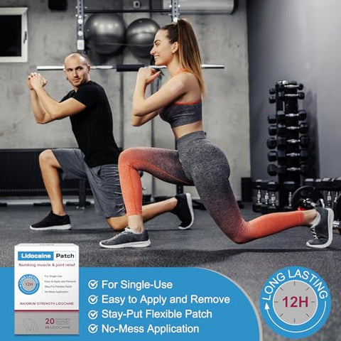 Teemofe - Pain Relief Patch Lidocaína 20 Unidades | Patches de Alívio Máximo para Dores Musculares no Pescoço, Joelho, Costas e Ombros | Alívio Duradouro de 12 Horas – Marca Pains-00232