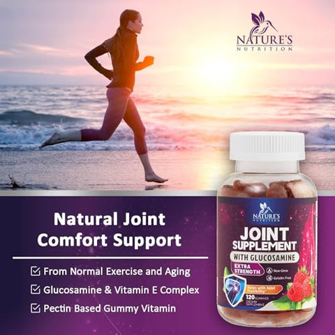 Nature's Nutrition - Gomas Nature’s Joint Support Glucosamina + Vitamina E – Suporte Articular para Desconforto Ocasional nas Costas e Joelhos
