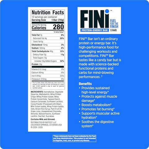 FINi Barra de Proteína-Energia – Adoçada com Performance Sweetener (12 Unidades, Chocolate) - Biotest