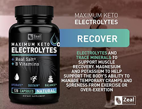 Zeal Naturals - Suplemento de Eletrólitos Keto (120 Cápsulas) – Suplemento Máximo de Eletrólitos Keto com Sal Real®, Vitaminas B, Magnésio e Potássio – Pílulas de Sal