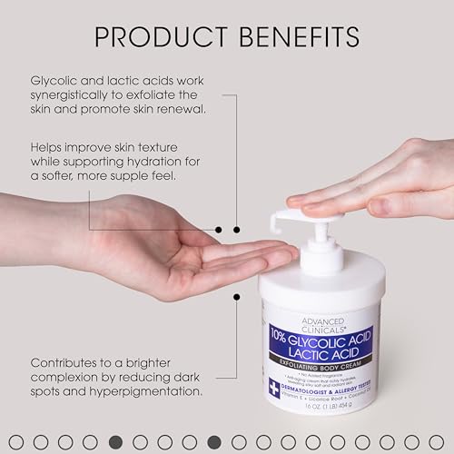 Loção Corporal Ácido Glicólico 10%% Ácido Lático Cuidados com a Pele Hidratante | Creme Corporal Esfoliante AHA KP Bump Eraser Para Pele Áspera - Advanced Clinicals