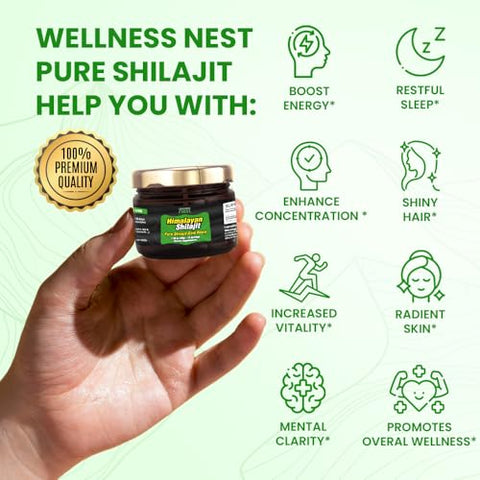 Wellness Nest - Resina Pura de Shilajit Himalaia Grau Ouro: Potência Máxima para Homens – 100% Natural e Poderoso