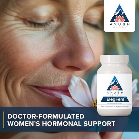 Eleg Fem – Cápsulas Vegetarianas para Menopausa, Equilíbrio Hormonal, 60 Cápsulas - Ayush Herbs