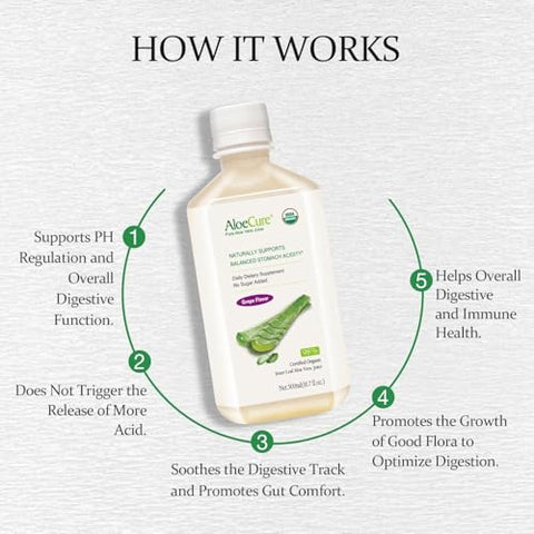 Suco de Aloe Vera Orgânico USDA Sabor Uva – 100% Natural Digestivo – 12 Horas Após Colheita - AloeCure