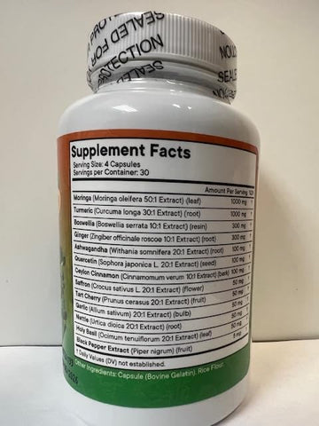 Superfood MD - Turmeric Curcumin 30000mg Ginger 3000mg Moringa 50000mg Boswellia 3000mg Saffron 2000mg Holy Basil – Suporte Articular para Mulheres e Homens com Canela do Ceilão, Quercetina, 100% Natural