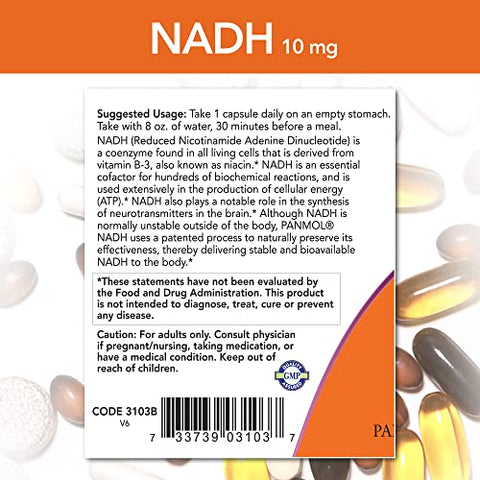 NOW Foods - NADH com Ribose, 10 mg, 60 Vcaps por Now Foods (Pacote com 3) – Energia e Saúde