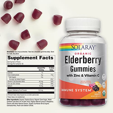 SOLARAY - Solaray Gomas Orgânicas de Sabugueiro com Zinco – Fortaleça sua imunidade com deliciosas gomas ricas em antioxidantes e vitaminas – 60 g