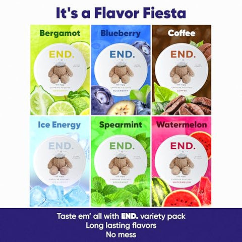 Pouches de Cafeína: 75mg de Energia Natural, 12 Sabores Naturais, Pouches Livres de Tabaco e Nicotina, Energia para Levar, Zero Açúcar, 15 Pouches de Café por Lata (Pack com 6,…) - END