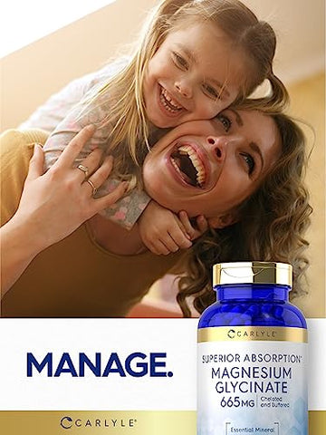 Magnesium Glycinate | 665 mg | 250 Cápsulas | Fórmula Livre de Transgênicos e Glúten | Suplemento Mineral Essencial Amortecido - Carlyle