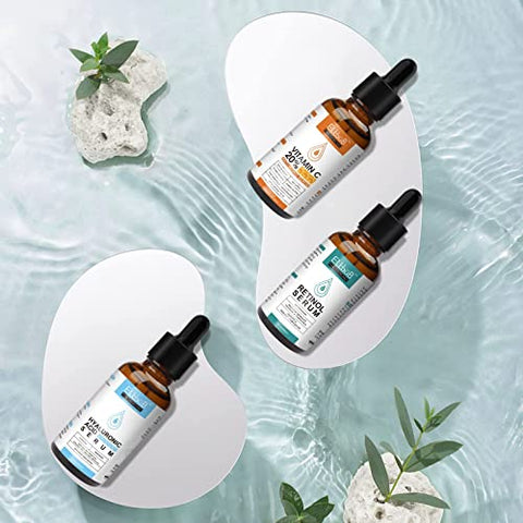 ELBBUB - Sérum Facial Anti-Idade 3 em 1: Vitamina C, Retinol e Ácido Hialurônico – 3 Frascos de 30ml cada (90ml no total)