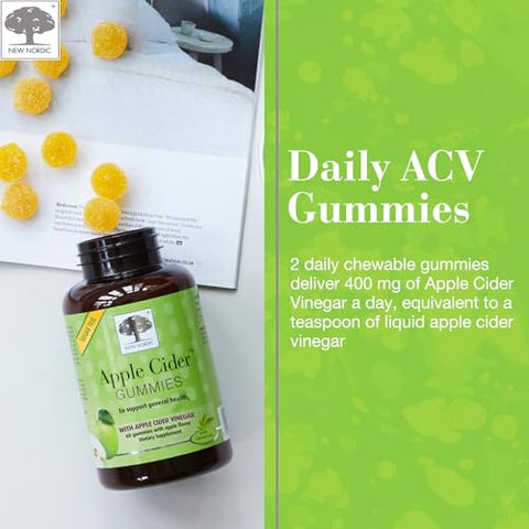 Gomas de Vinagre de Maçã, 400 mg Diários com a Cepa Mãe, Suplemento Dietético Sem Açúcar, Sem Sabor de Vinagre, 60 Unidades (Pacote com 3) - NEW NORDIC
