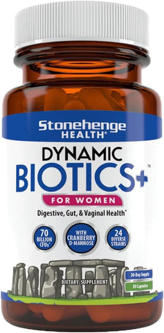 Probióticos 70 Bilhões UFC 24 Cepas, Prebiótico, Simbióticos Dinâmicos para Mulheres, Cranberry, Digestivo, Intestinal - Stonehenge Health