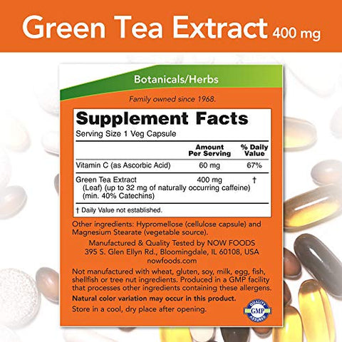 Suplementos, Extrato de Chá Verde 400 mg com Vitamina C para Proteção Dietética e Celular, 250 Cápsulas Vegetais - NOW Foods