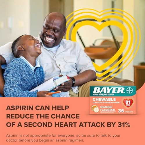 Aspirina 81 mg Mastigável, Alívio da Dor, Sabor Laranja, 216 Comprimidos (6 Pacotes) - Bayer