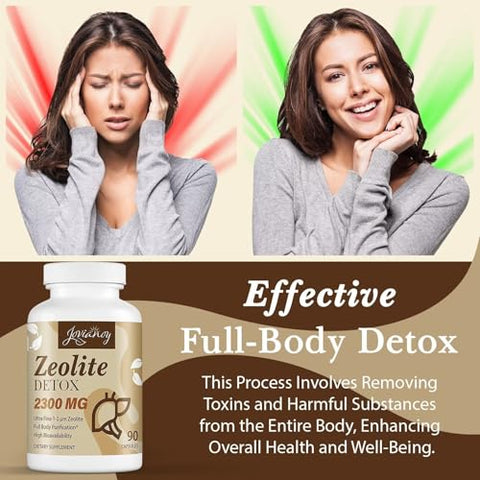 Jovianoy - Zeolite Detox Cápsulas 2300 MG, Carvão Ativado Orgânico, Argila Bentonita, Clinoptilolita 1-2 µm, Absorção Máxima, Limpeza Detox Intestinal e Hepática Completa para Mulheres e Homens, 90 Cápsulas