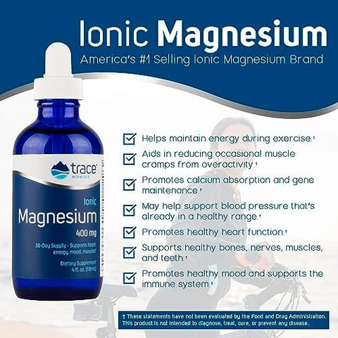 Magnésio Iônico Líquido 400 mg | Mantém Funções Essenciais do Corpo | 120 ml (32 Porções) - Trace Minerals