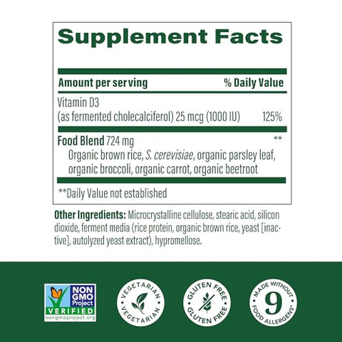 Vitamina D3 1000 UI (25 mcg) – Suporte Imunológico – Saúde Óssea – Com Vitamina D3 facilmente absorvida – Alimentos reais – Não-OGM, Vegetariano – Sem 9 alimentos - MegaFood