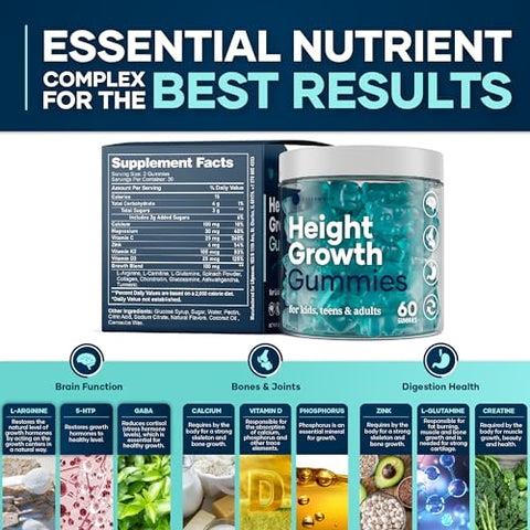 LILYMOON - Gummies Multivitamínicos para Crescimento de Altura, Suplemento Natural para Aumento de Altura com Cálcio, Zinco, K2 D3, Magnésio, Suporte para Densidade e Força Óssea, Gummies para Crescer Mais Alto para Adultos