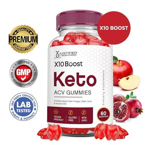 Justified Laboratories - (3 Pacotes) X10 Boost Keto ACV Gummies Fórmula Avançada 1000MG X 10 Boost Keto Gummies Vinagre de Maçã Boost Formulado com Pó de Romã e Beterraba B12 Vegano Não GMO 180g
