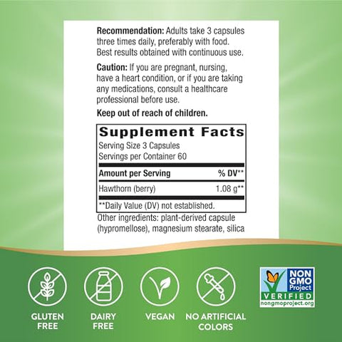 Nature's Way - Nature’s Way – 180 Cápsulas Veganas de Bagas de Espinheiro-Alvar, Suporte Tradicional para a Saúde do Coração, Embalagem Pode Variar (2 Pacotes)