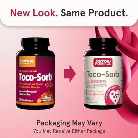 Toco-Sorb: Suporte à Saúde Cardiovascular e Função Cerebral, Fórmula de Alta Absorção, Complexo de Tocotrienol-Tocoferol e Vitamina E, 60 Softgels, 30 Dias de Fornecimento - Jarrow Formulas