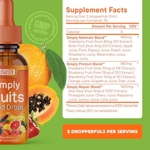 Simply Nature's Promise - Promessa da Natureza Simples – Suplementos de Frutas e Vegetais – Gotas Líquidas – Feito com Superfoods de Alimentos Integrais, Embalado com Vitaminas – Marca Simply Nature’s Promise