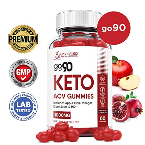 Gomas Justified Laboratories Go 90 Keto ACV 1000MG com Suco de Romã, Beterraba e Vitamina B12 – 60 Gomas